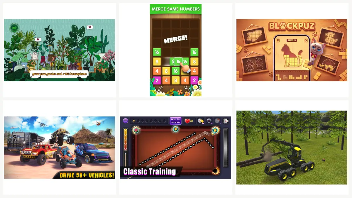 Screenshots from six catalogue titles laid out as a review log