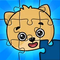 Bimi Boo puzzle games for kids app icon, a smiling cartoon dog